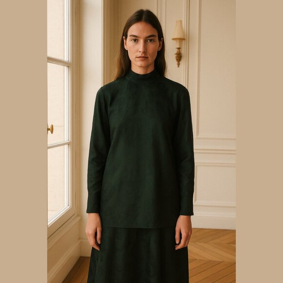 COS Dark Green Paisley Jacquard Satin Silk Tie Back Shirt Size 4 - Picture 1 of 8